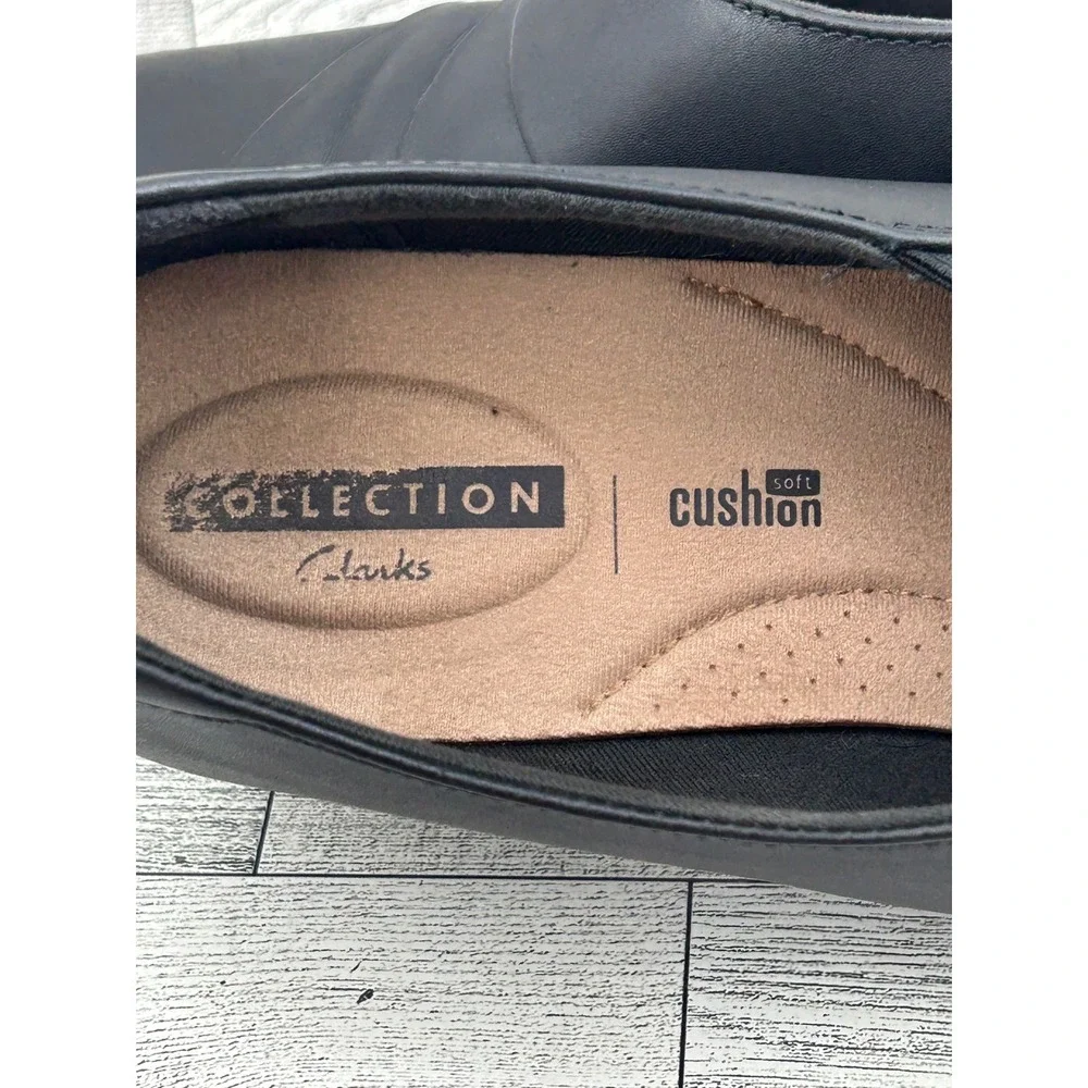Clarks‎ Black Leather Cushion Soft Slip On Block Heel Pumps Women Size 11M